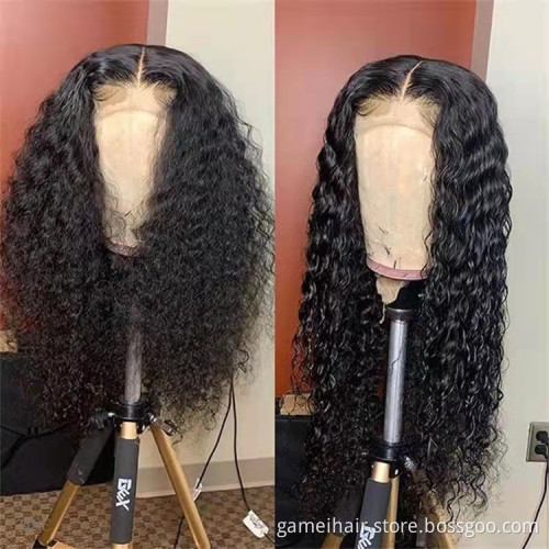 Wholesale 150 density 100% virgin natural Brazilian long Deep wave 13x4" baby Hair transparent closed lace wig human hair wig